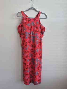 Patagonia Red Floral Criss-Cross Back Midi Dress With Built In Bra Size XL